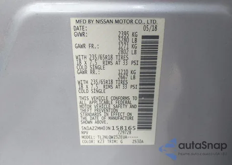 2018 Nissan Murano 2.5X z USA, uszkodzony, nr VIN 5N1AZ2MH0JN158165